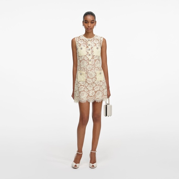 Self-Portrait Dresses & Skirts - NWOT SELF-PORTRAIT YELLOW FINE LACE MINI DRESS